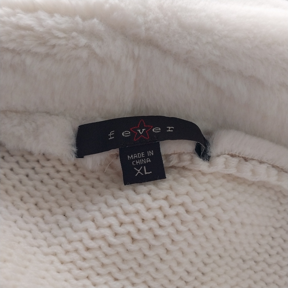 Fever Women's XL Cascade Collar Beige/Tan Knit Faux Suede & Sherpa Knit Jacket - Picture 5 of 13